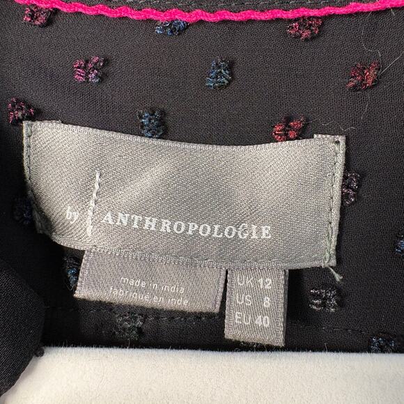 Anthropologie Audrey Clip Dot Black Rainbow Flecked Shirtdress 8 No Slip Sheer - Picture 4 of 13